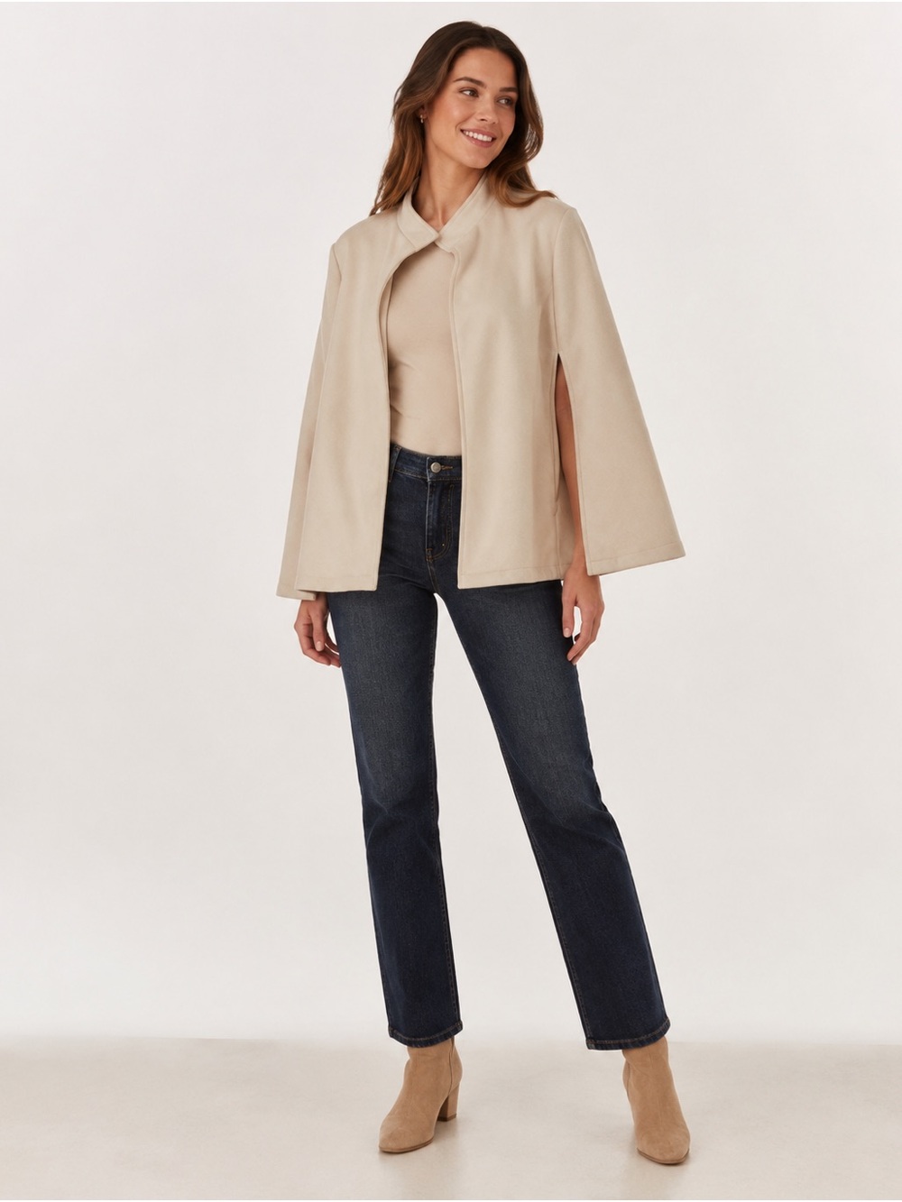 Emery Rose Cream Open Front Cape Jacket Poncho Size L